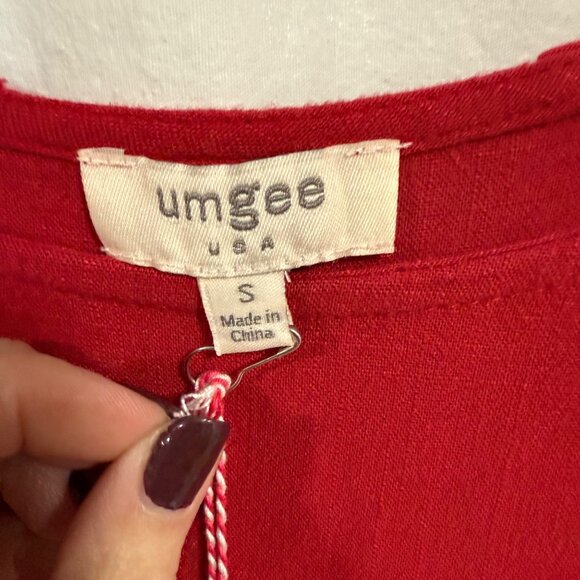 Umgee Red Linen Blend Pocket Dress NWT Size S - Picture 4 of 10